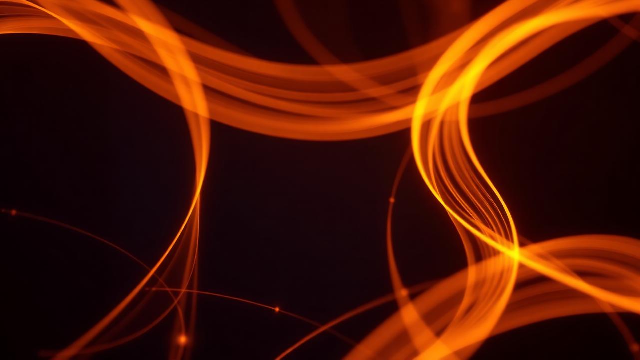 Abstract amber stitch paths and vector curves on a deep navy background