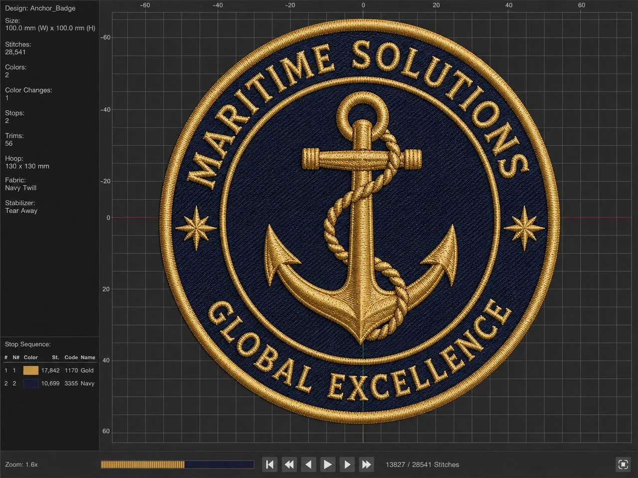 Left chest mark — Embroidery stitch simulation of the logo